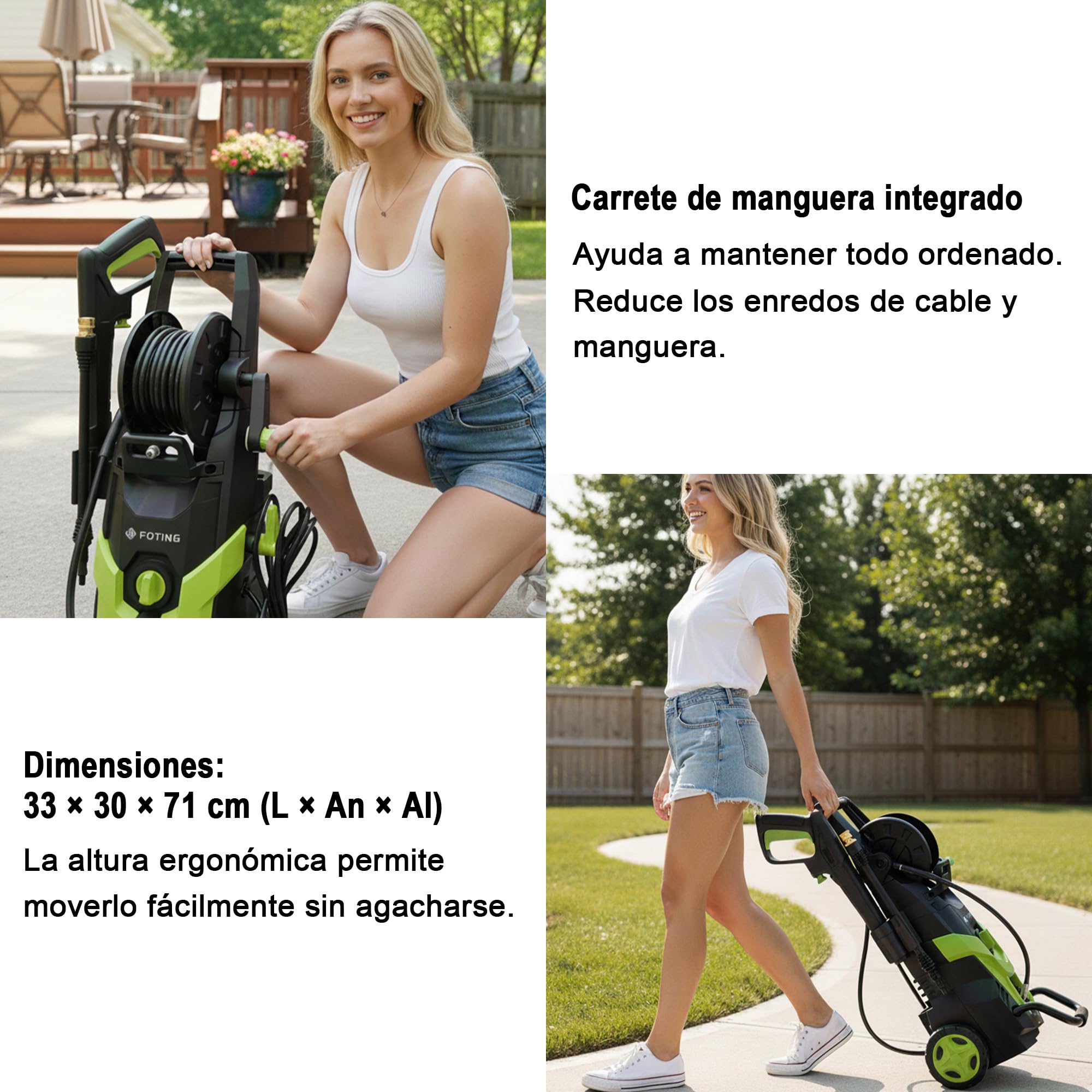 2026NEW Hidrolimpiadora de Alta Presión 180 Bar, 420 l/h, con Carrete para Manguera, Depósito de Espuma y Boquilla Ajustable 6 en 1, Rendimiento de hasta 50 m²/h, para Coche, Terraza y Jardín