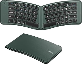 Nulea Ergonomic Foldable Keyboard, Rechargeable Ultra Slim Travel Keyboard, Full-Size Split Portable Bluetooth Keyboard with PU Leather for iOS, Android, Windows, Laptop, PC, iPad, iPhone - Green