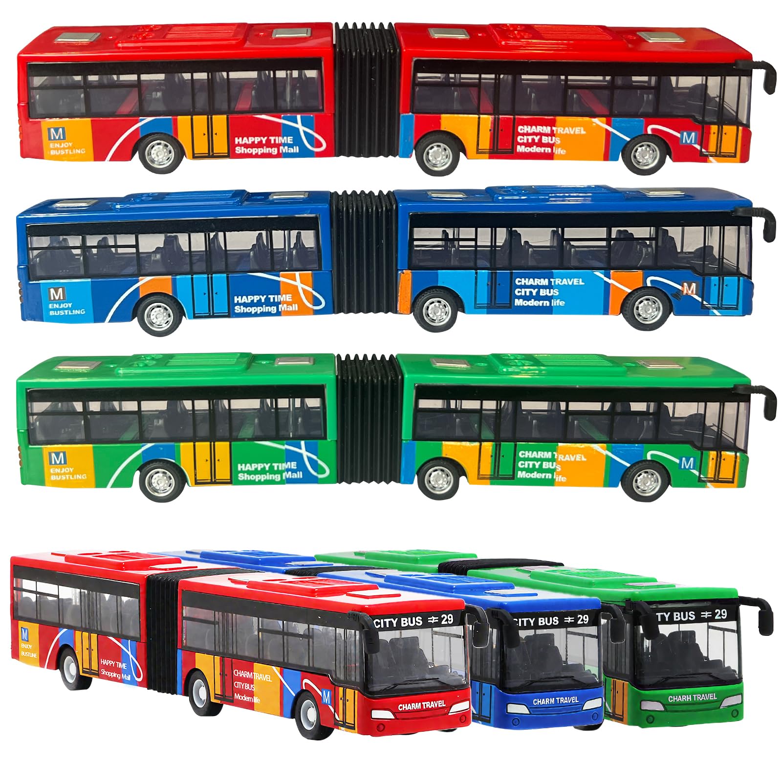Juguete de autobús urbano para niños, escala 1:64, vehículos de metal fundido a presión, juguetes de modelo, regalo educativo, paquete de 3, autos de fricción para niños y niñas a partir de 3
