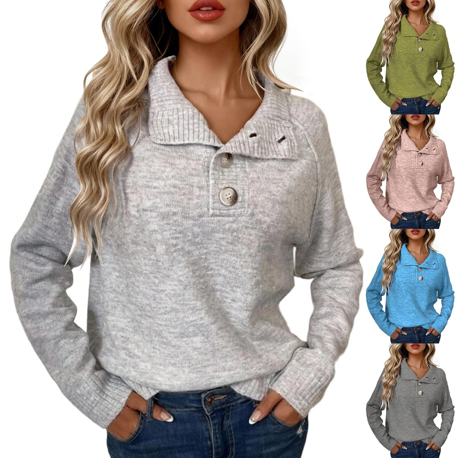 Sweaters for Women Cozy Knit Button Up Collar Sweater Loose Trendy Lightweight Long Sleeve Casual Winter Pullover