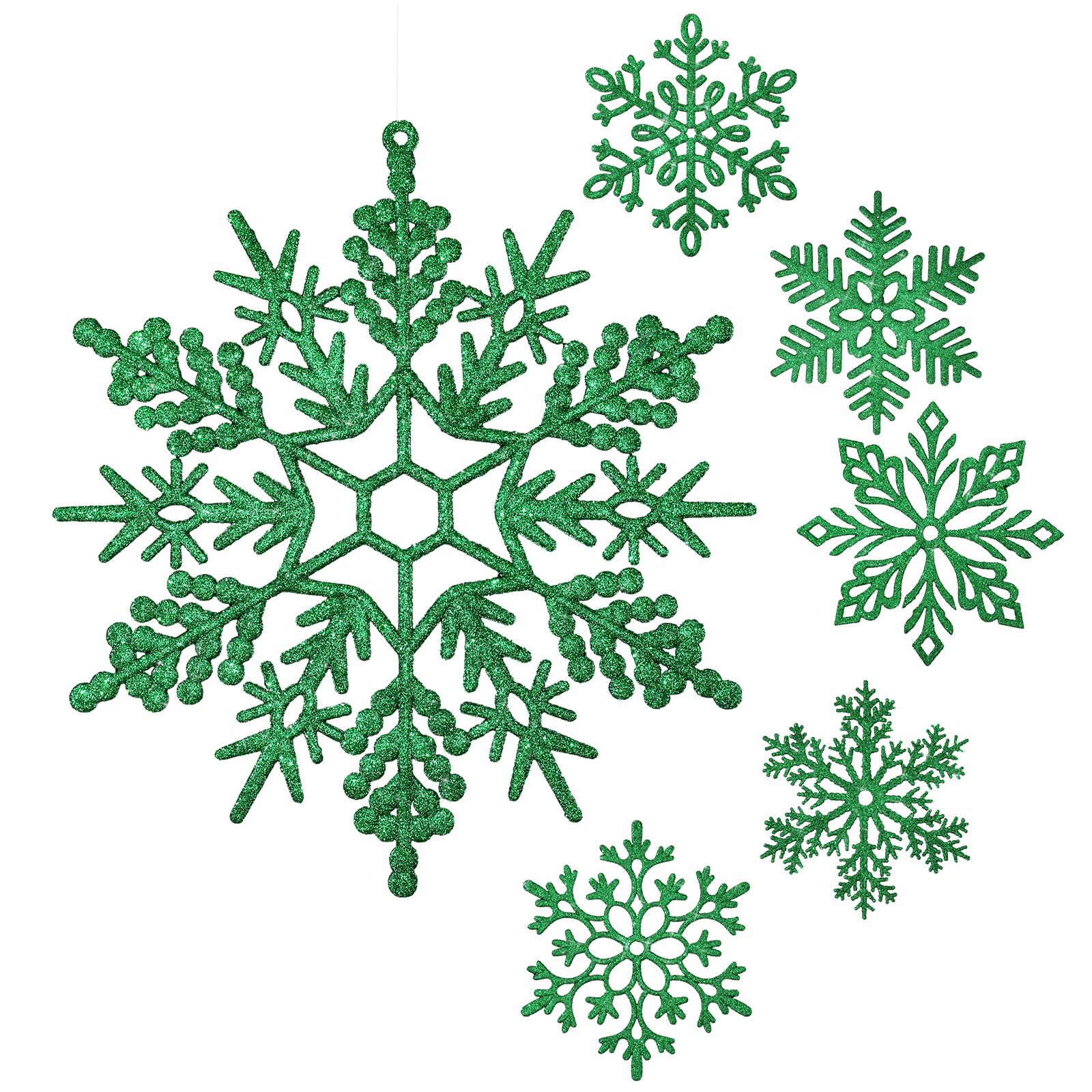 Sratte 24 Pack Large Glitter Snowflakes Ornaments 12" Plastic Giant Winter Christmas Hanging Decor Oversized Snowflakes Ornaments for Indoor Outdoor (