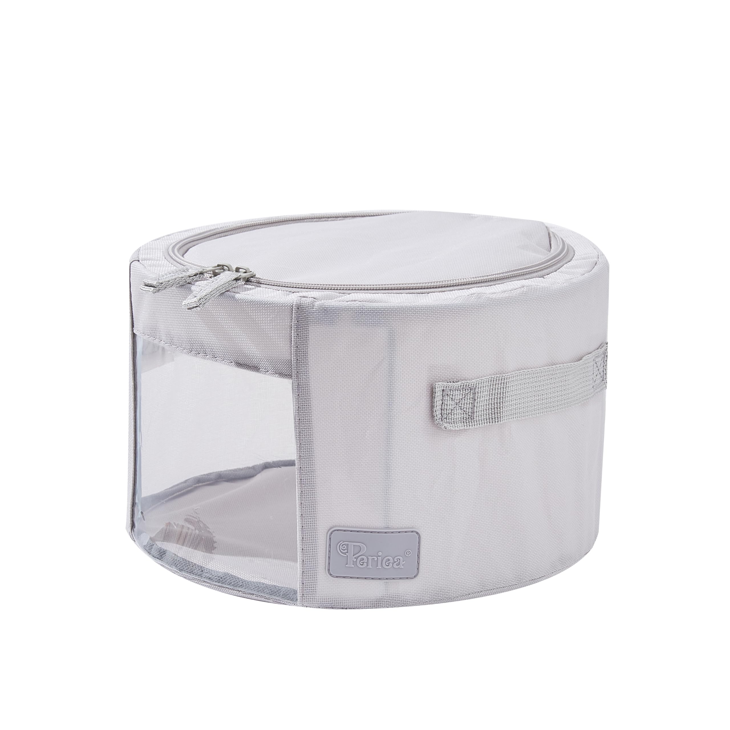 Periea 'Abby' Round Home Storage Boxes with Zip Lids, Front Window & Folding Steel Frame (Grey, Small) — image 1