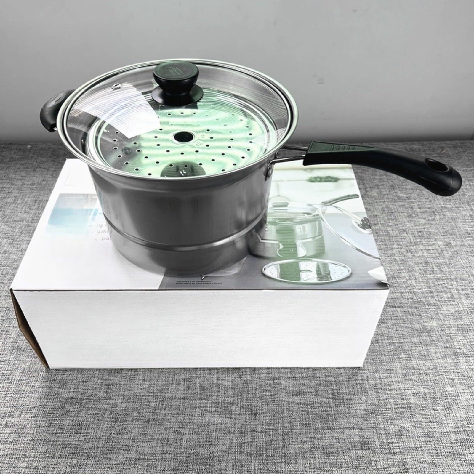 Olla de vapor de acero inoxidable con mango plegable, base de 3 capas para inducción y gas, cocina multifuncional para cocina doméstica, color plateado