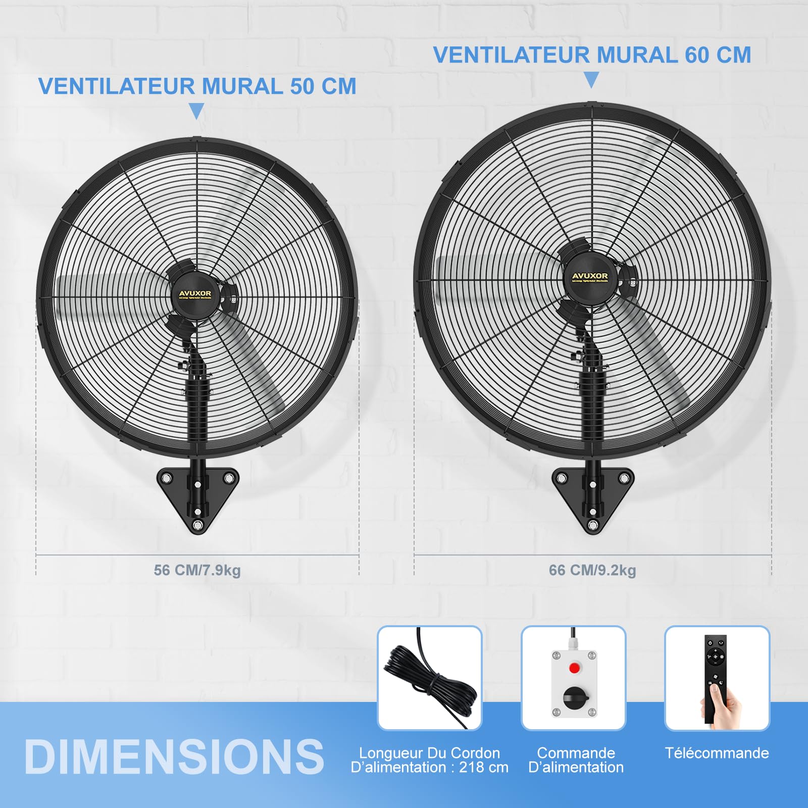 Ventilateur Mural Extérieur 60 cm avec Télécommande, Ventilateur Oscillant 4 Vitesses, Moteur DC Sans Balais Étanche, Ventilateur Industriel pour Garage, Entrepôt, Usine et Maison