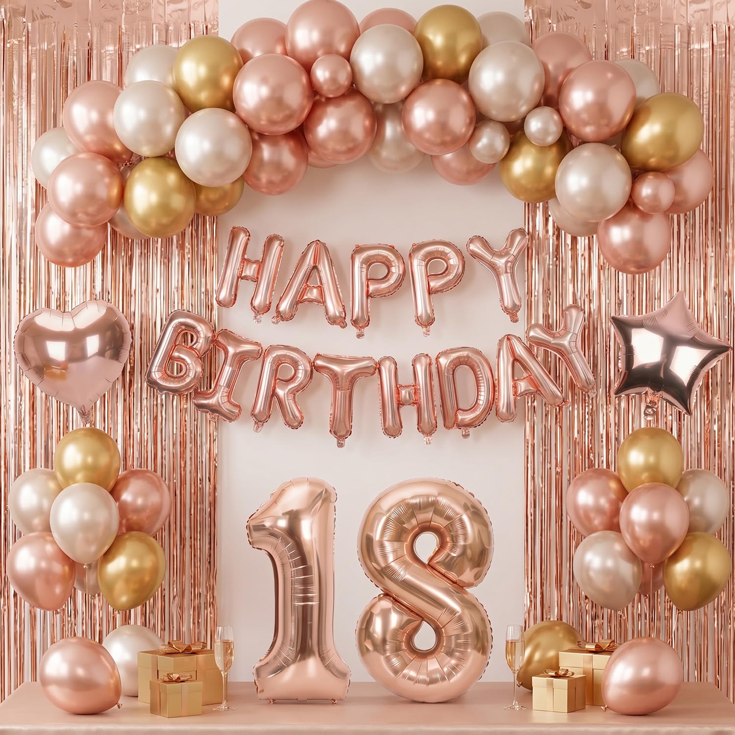Luvart 18th Birthday Decorations, Rose Gold Banner Balloons for Girl