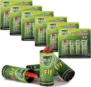Sutify 24 Packs Sticky Fly Ribbons, Fly Trap, Fly Catcher Ribbon, Fly Paper Ribbon, Fly Paper Strips, Fly Paper Strips, Fly Catcher Trap, Fly Ribbon, Fly Bait (Green)