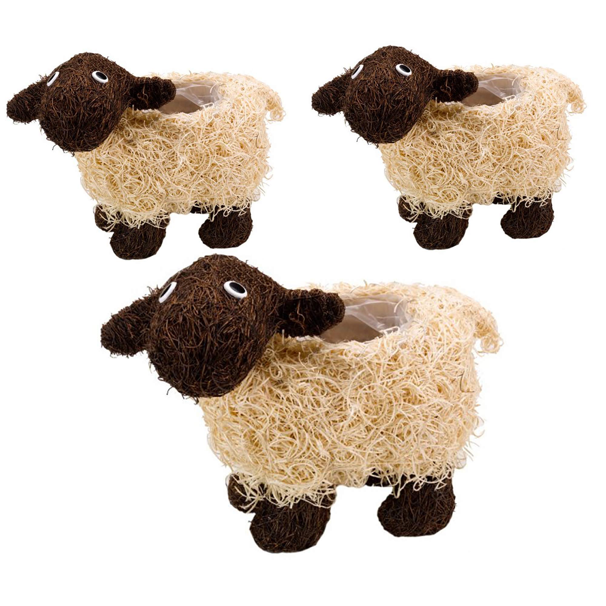 Garden Mile Garden Set of 3 Sheep Planters Novelty Plant Pot Rattan Outdoor Planter Farm Animal Themed Flower Planters Dolly Sheep Rattan Straw Plant Pots Outdoor Patio Decoration