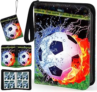 Soccer Card Binder with Sleeves, 400 Pocket Soccer Card Holder for Trading Cards, 4 Pocket with 50 Removable Sleeves Zipper Book Folder Collector Album 3 Ring Binder Organizer Storage Boys Kids Gift
