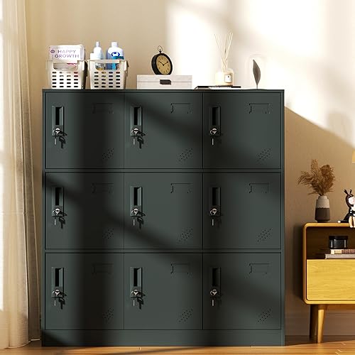 Miniatura 6 de WISUNO Armario de almacenamiento de metal de 9 puertas con ranura para tarjetas, organizador, zapatos y bolsas, casillero de acero para oficina,