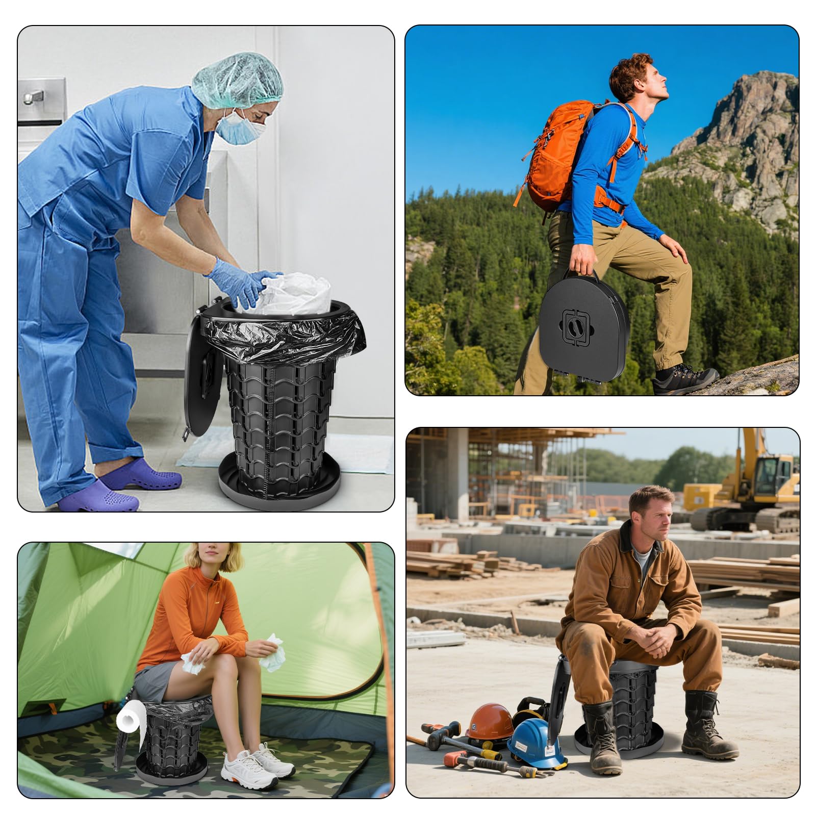 XXL einziehbare tragbare Toilette, Reise-Toilette (200 kg Kapazität), verstellbare Höhe, Camping-Toilette für Erwachsene und Kinder (8,9 - 47,7 cm), zusammenklappbar, tragbar, Töpfchen für Camp/Auto
