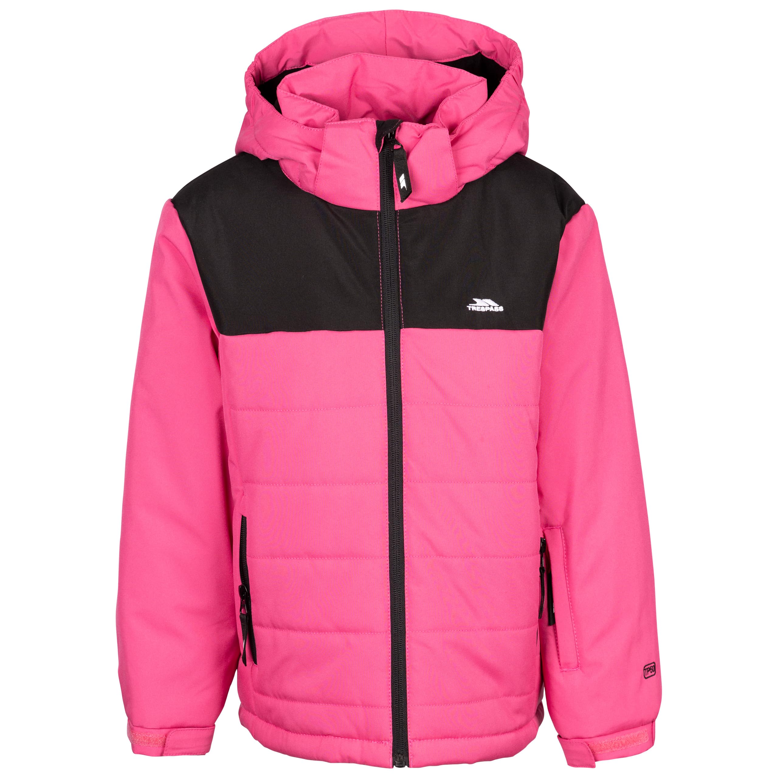 Trespass Kurtka dziecięca Halston - unisex, wodoodporna, wyściełana, pikowane panele, odpinany kaptur, kontrastowy zamek błyskawiczny, kieszenie zapinane na zamek błyskawiczny, wewnętrzna przerwa