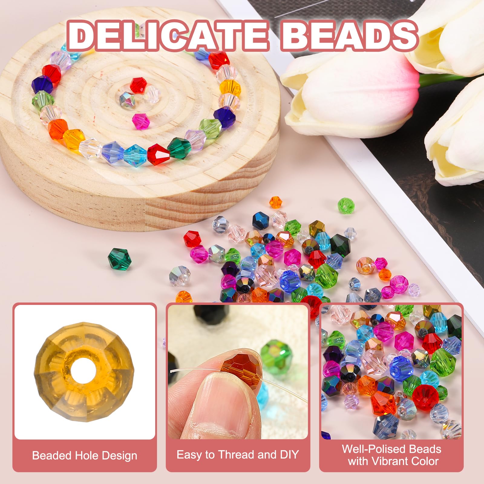 PATIKIL 1000pcs 4mm Bicone Glass Crystal Beads - Image 3