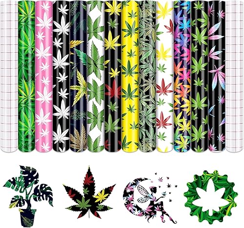 Tintnut Vinilo permanente para el Día de San Patricio, vinilo adhesivo con patrón de trébol verde, 12 hojas de 12 x 10 pulgadas, vinilo para