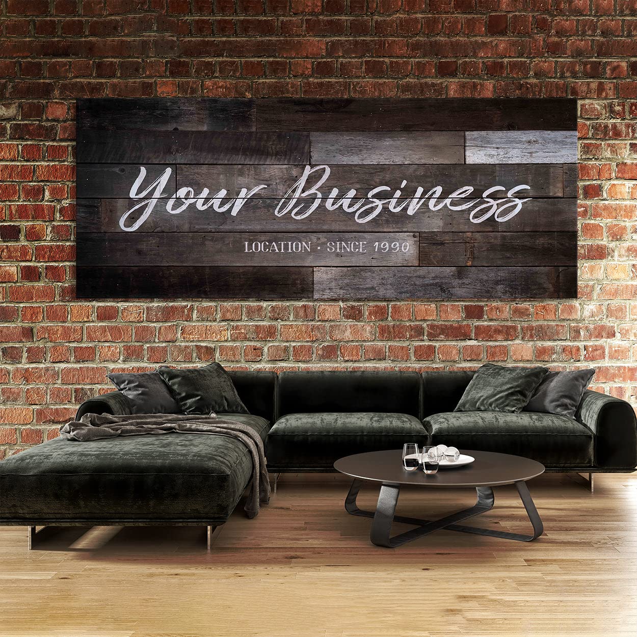 Personalizado Your Business Company - Cartel de madera más oscuro personalizado de arte en lienzo para decoración del hogar, póster de pared pequeño de 20 x 8 pulgadas | Sense Canvas