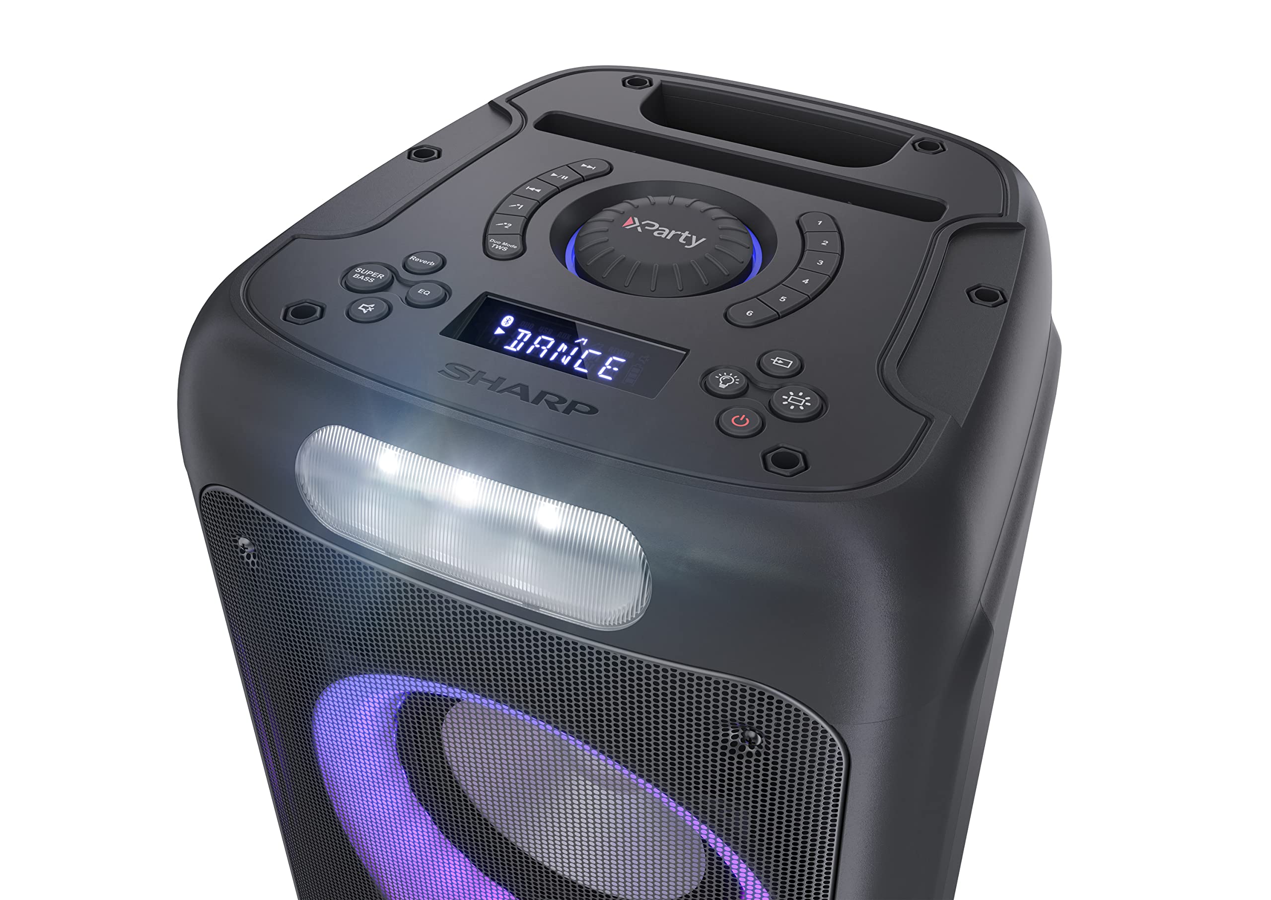 Sharp PS-949 Altoparlante per feste, 12 ore di riproduzione con batteria integrata, LED lampeggiante, streaming di musica wireless Bluetooth ed effetto super bass. | 200 W
