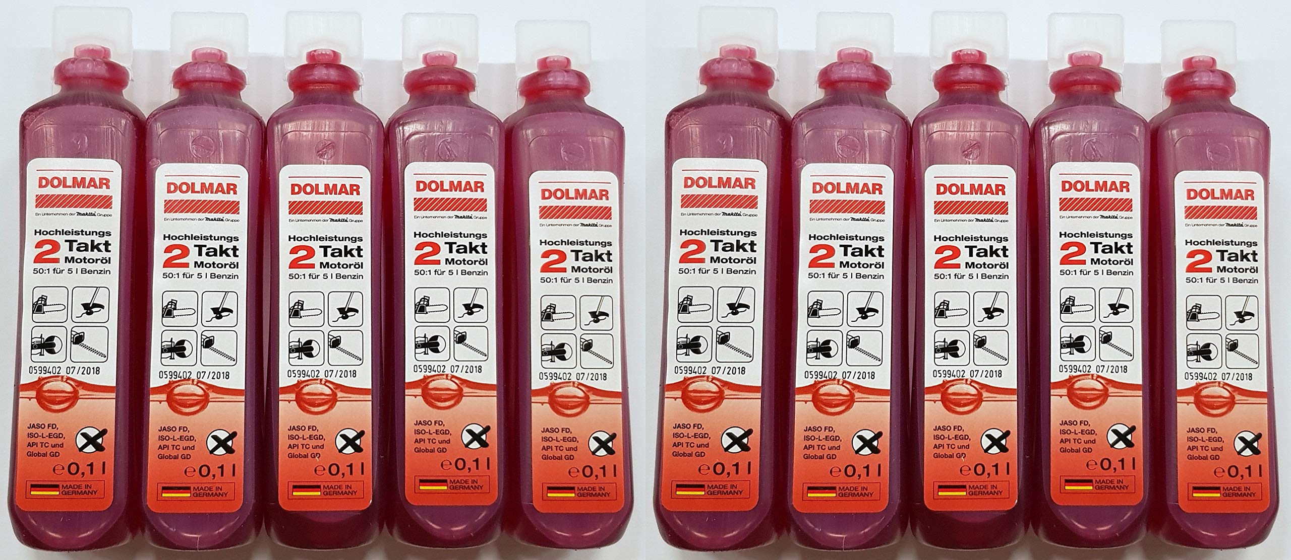 10 x 100 ml Motoröl für 2-Takt-Motoren 50:1 = 100ml für 5 Liter Benzin