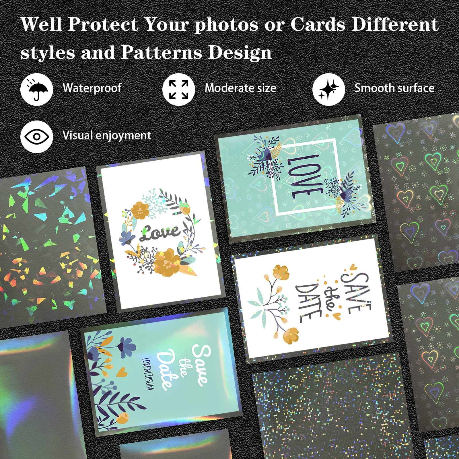 Fatiya 200 Pieces Laser Flashing Photo Card Sleeves, Heart-Shape Rainbow Star Gemstone Transparent Trading Card Sleeves - Image 3