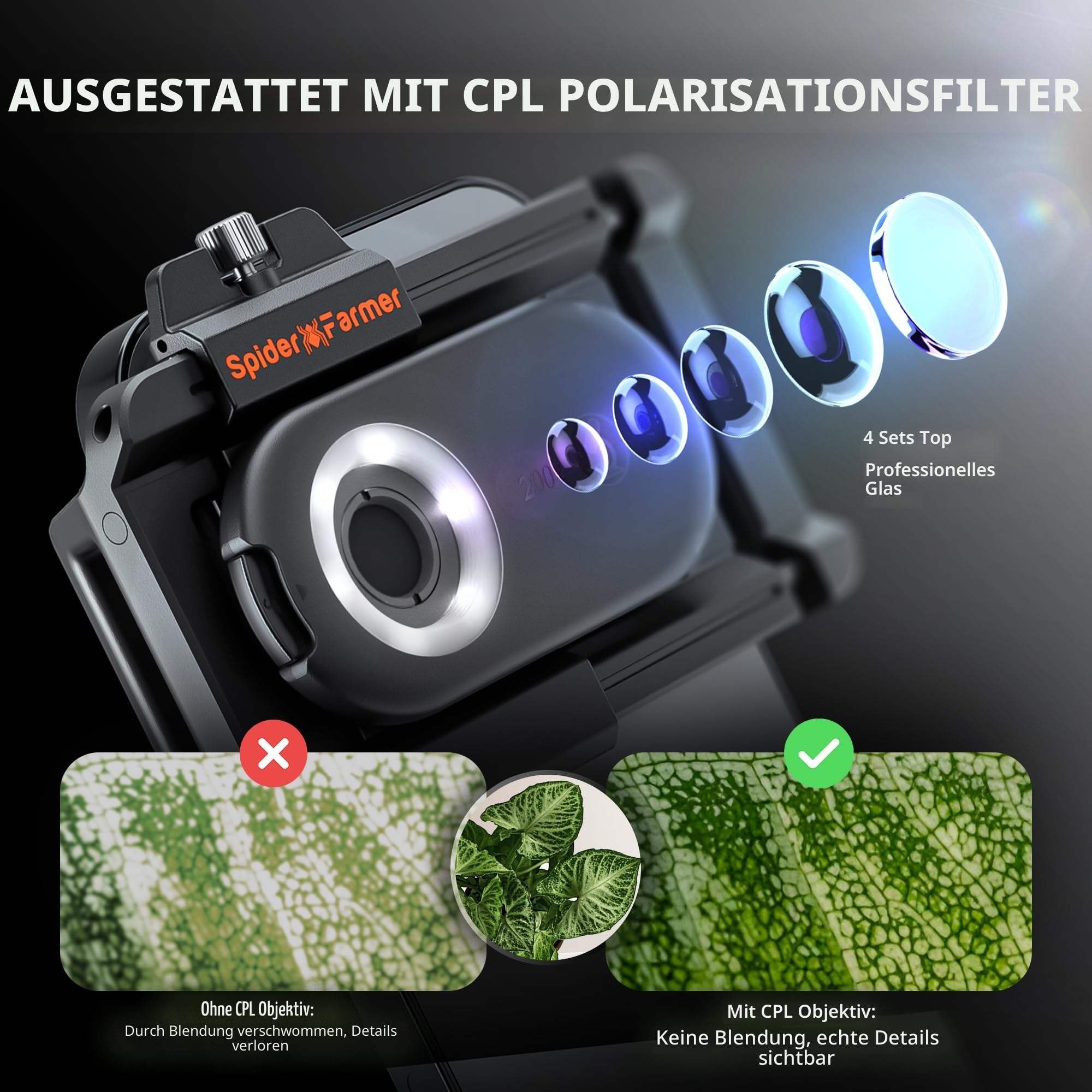 Spider Farmer Handy Mikroskop 200x Smartphone Mikroskop, Handy Lupe mit LED für Gärtner/Kinder, Kompatibel mit iPhone/Android