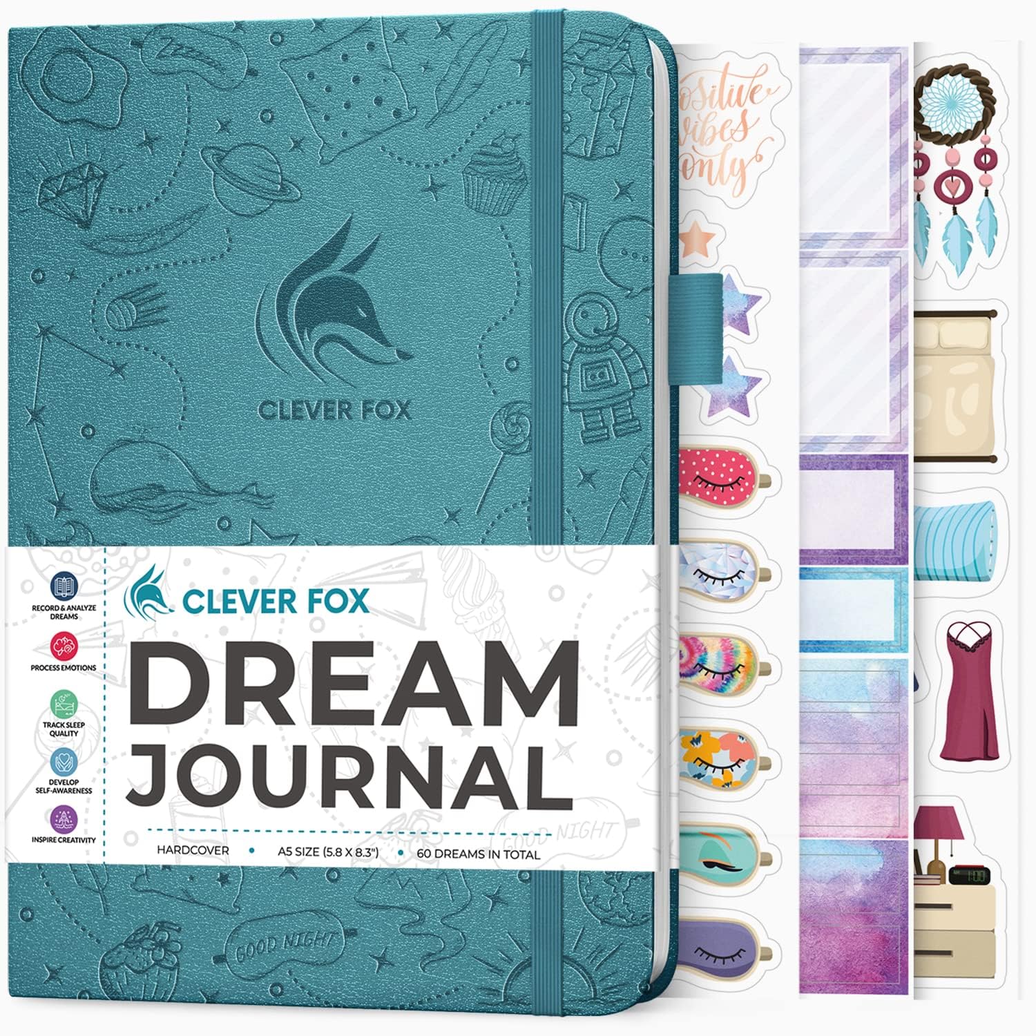 Clever Fox Dream Journal – Guided Dream Diary for Women, Men & Kids – Hardcover Dream Notebook – Log Book for Dream Journaling (Aquamarine)