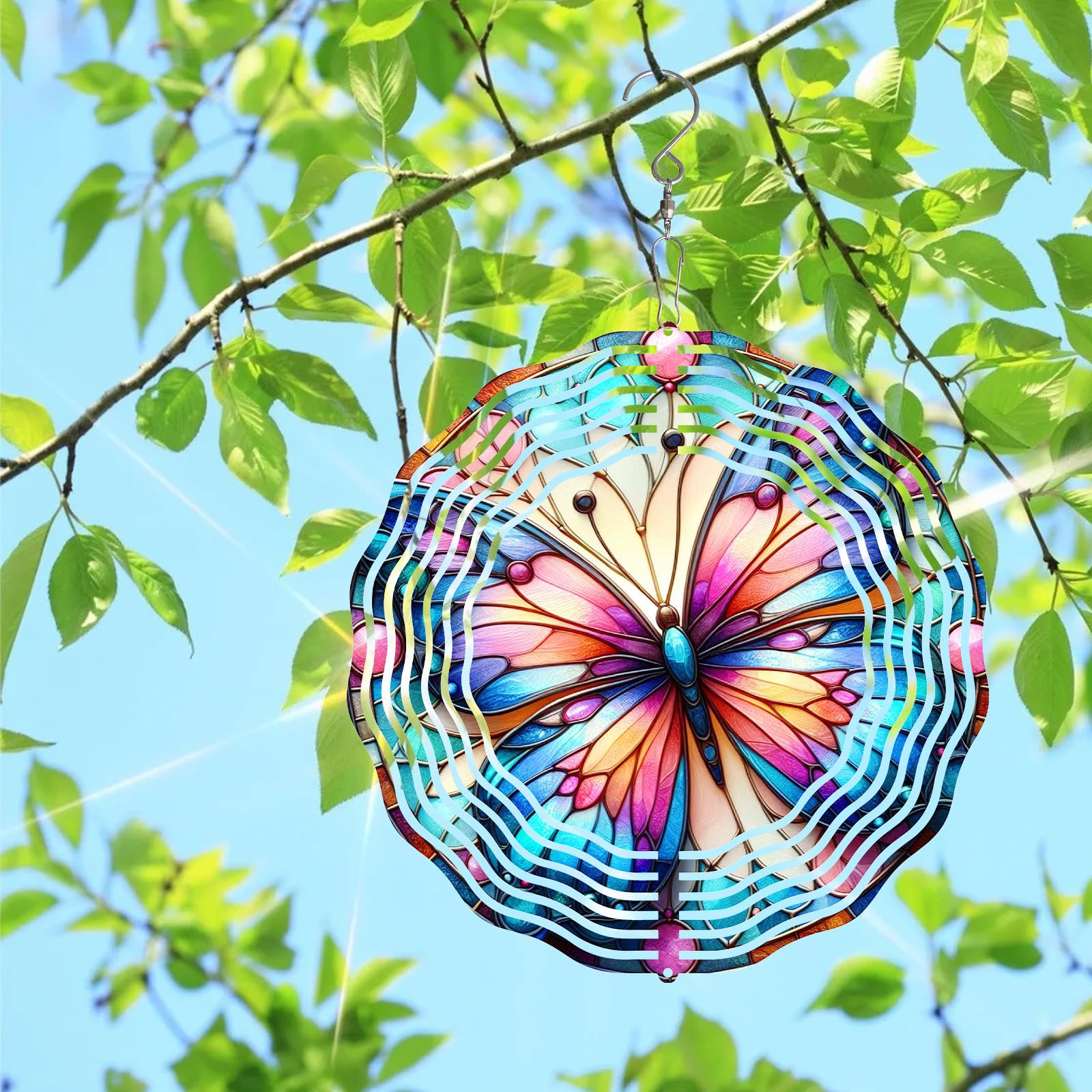 Purple Butterfly Wind Spinner 3D Butterfly Spinners Exquisite Outdoor Garden Decoration 3D Stainless Steel Butterfly Spinner with Unique Visual Effect