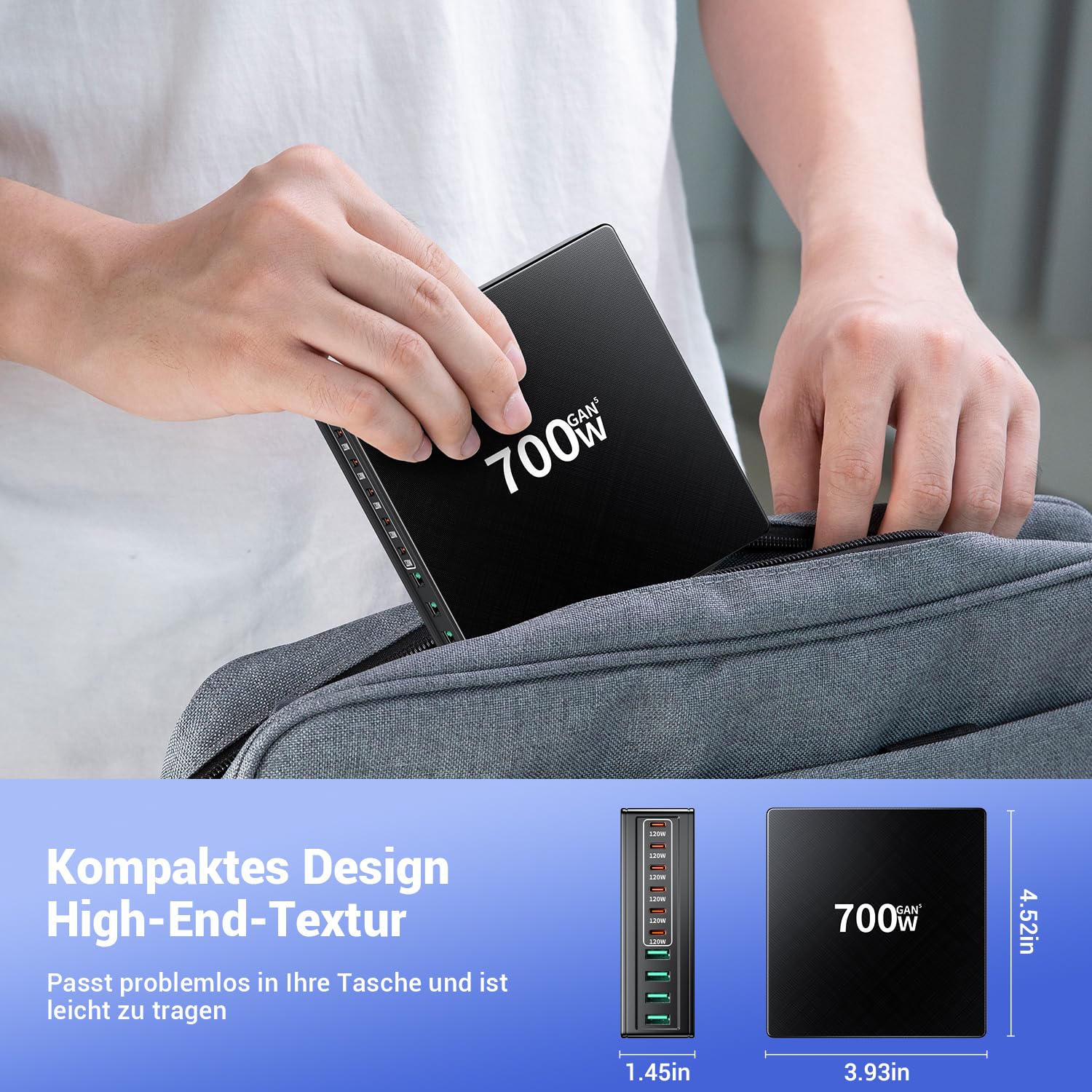 HSSNS 700W Ladegerät – 10-Port Schnellladegerät mit GaN, 6× USB-C & 4× USB-A, PD & PPS für MacBook, iPad, iPhone