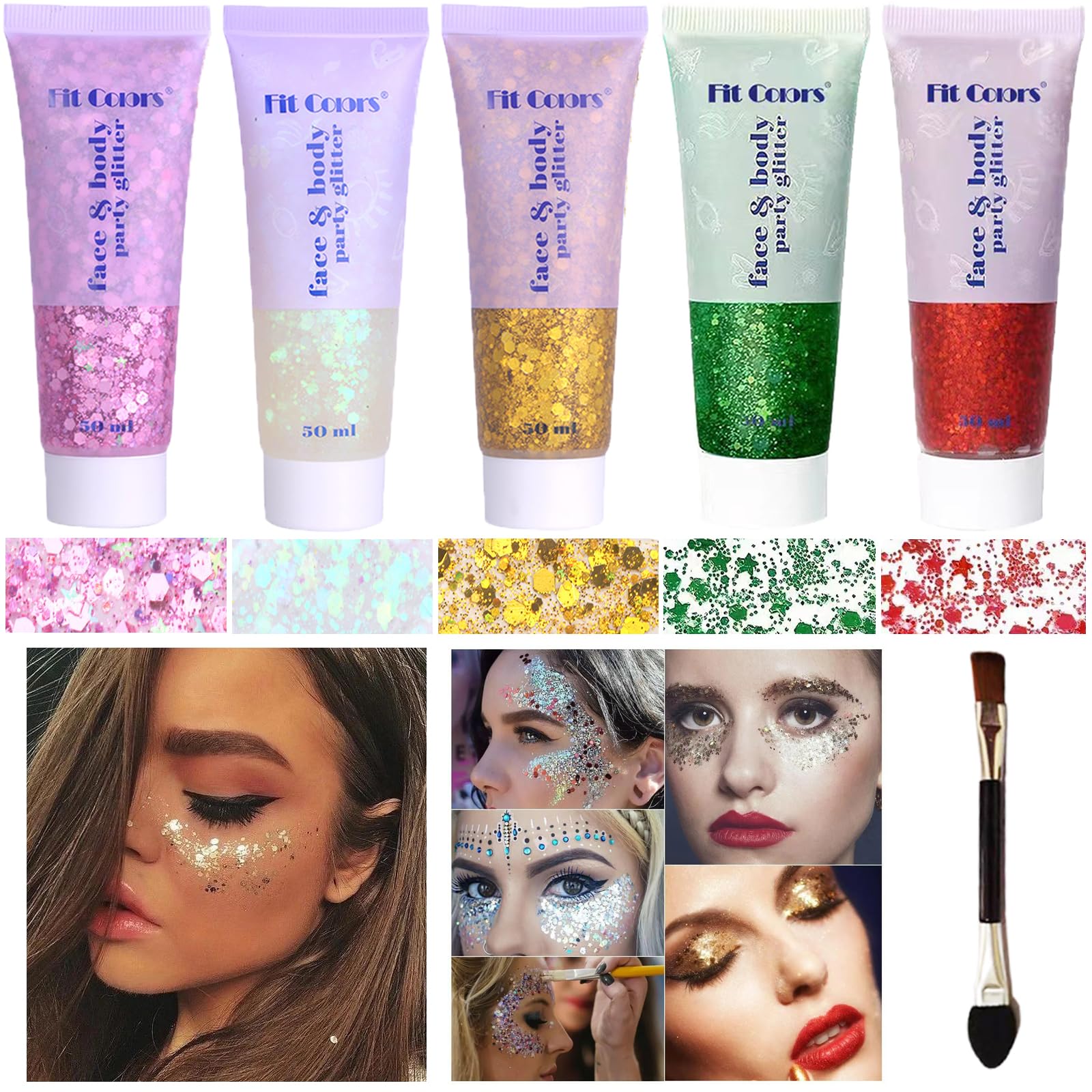 Body Glitter Face Glitter Gel: Singer Concerts Disco Festival Rave Accessories Face Glitter Makeup 250ml Chunky Sequins Mermaid Face Body Hair Glitter