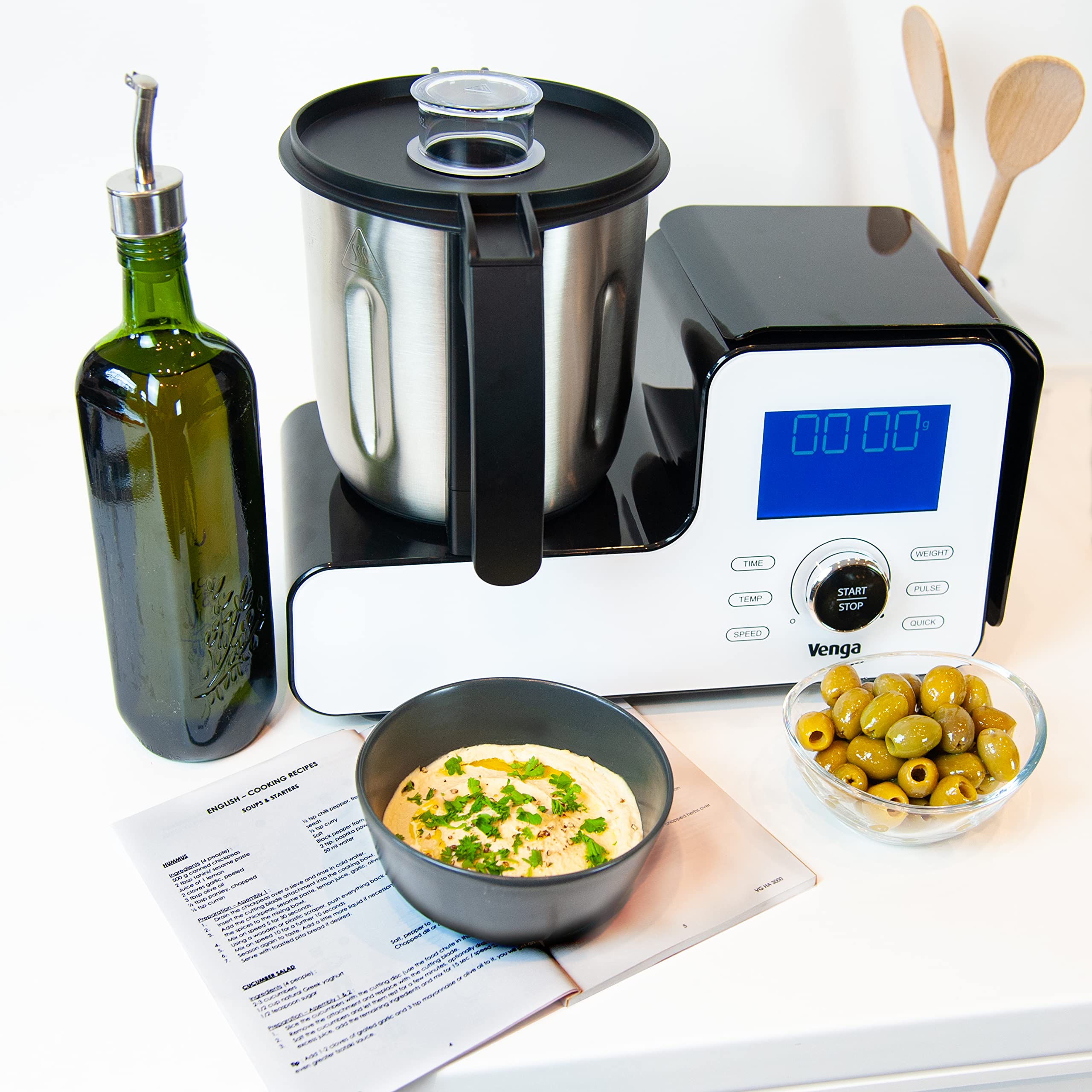 Venga! Robot da Cucina Multifunzione, Formato Compatto, 10 Programmi, con Bilancia e Ricettario, 1500 W, Bianco/Nero, VG HA 3000