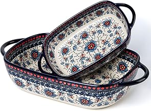 ONECCI Baking Dish Ceramic Baking Pan Blue Casserole Dish Rectangular Baking Set 2pcs Bakeware Sets Lasagna Pan Baking Dishes for oven (Blue plasma grass)