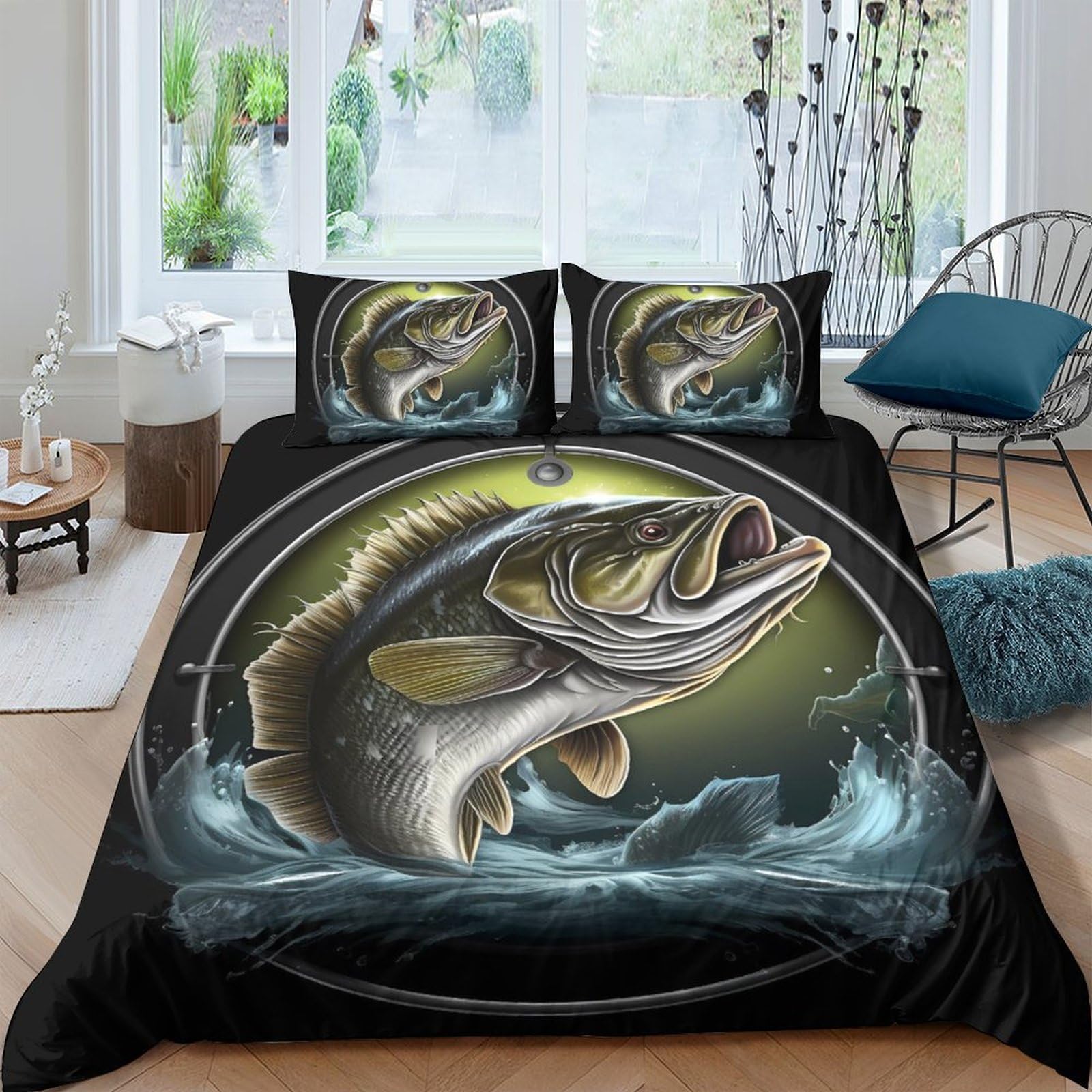 Ctjqhvkz Style-5 3D Printed Lively Fish Fitted Sheet Microfiber Black Splashing Trout Mattress Cover For Bedroom Guest Room Decor Single（135X200cm）