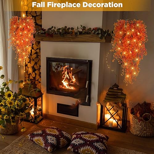 Miniatura 5 de 6 cuentas de luz LED de hiedra falsa de otoño, para colgar en la pared, para otoño, exterior, interior, patio, jardín, porche, hogar, fiesta,