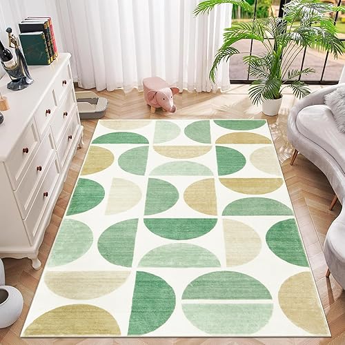 Lahome Boho Rugs for Bedroom-4X6 Rug Soft Ultra-thin Classroom Rug, Modern Washable Area Rug Distressed Green Rug Non Shedding Dining Rug for Kids Nursery Room Office(4x6ft,Multi)