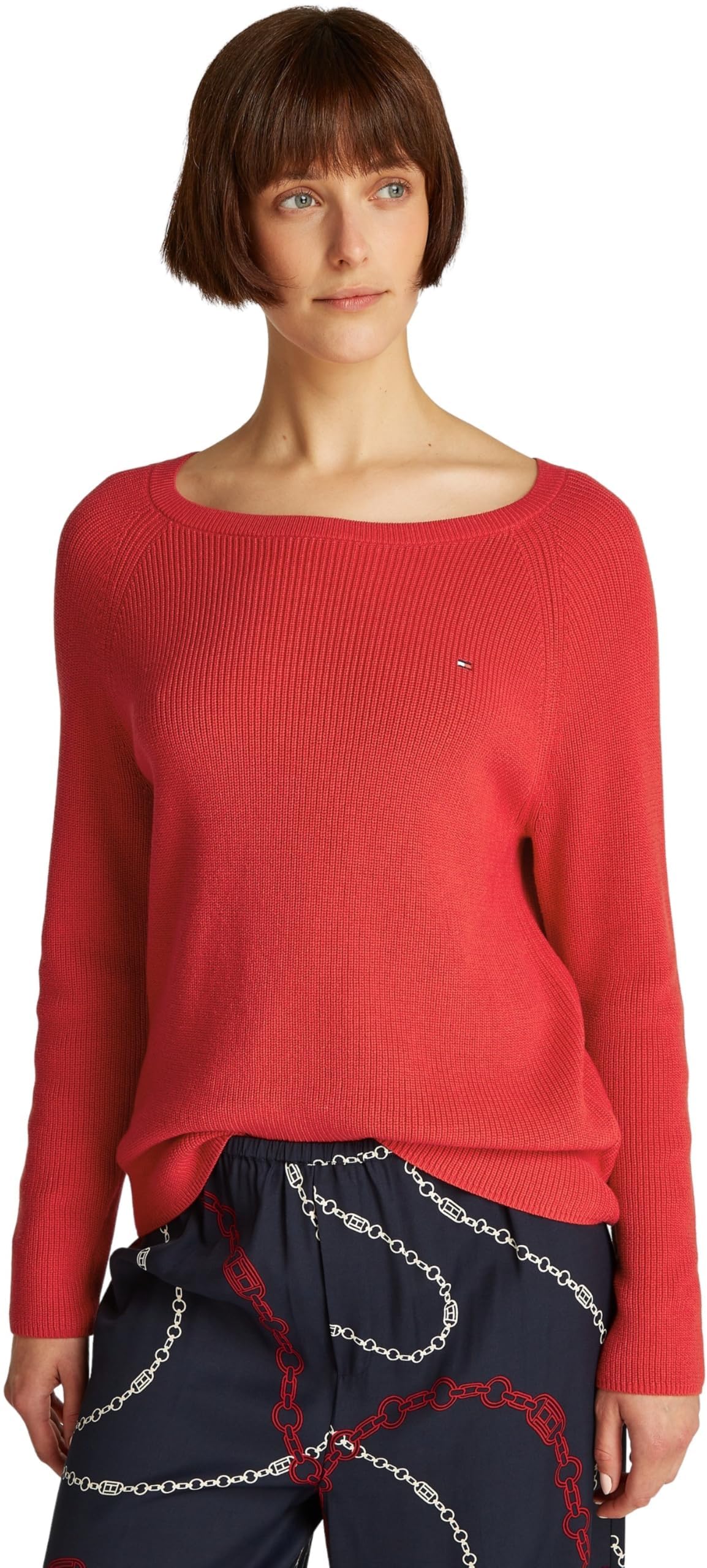 TOMMY HILFIGER Damskie CO CARDI FINE GG LS BOAT-NK SWT WW0WW44975, czerwone, XXS, Czerwony (główny czerwony), XXS