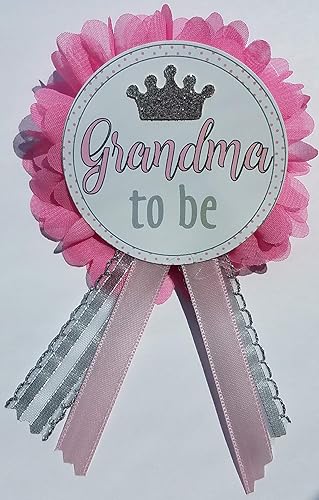 Grandma to Be Pin Princess Pink Baby Shower It's a Girl for Nona to wear, Pink & Silver, Baby Sprinkle, Plata