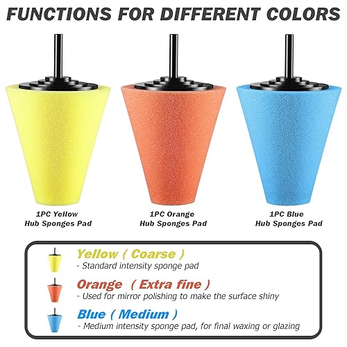 Miniatura 6 de Wakauto Almohadillas de pulido para limpieza de cubo de rueda, vástago de 3 pulgadas, 6 piezas de metal y aluminio, kit de pulido de cono para