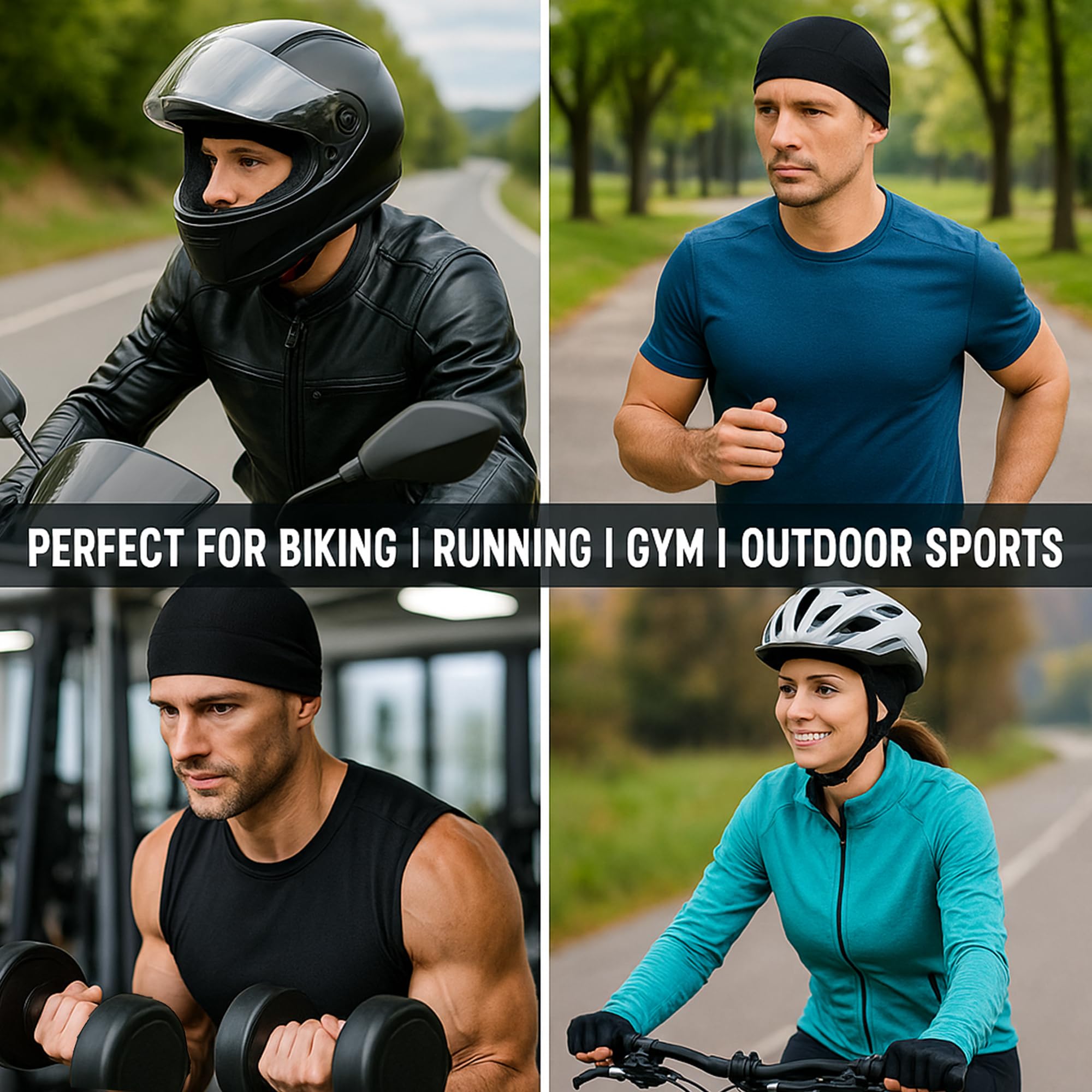 Jimmox Helmet Skull Cap for Men & Women | Breathable Cycling Cap | Sweat-Wicking Helmet Liner | Lightweight Cooling Beanie for Biking, Running, Outdoor Sports | Black Grey | Pack of 2 3