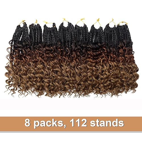 Miniatura 3 de Goddess - Trenzas de ganchillo con extremos rizados, trenzas bohemias de 8 pulgadas, paquete de 8 paquetes de 3 trenzas de ganchillo, extensiones de