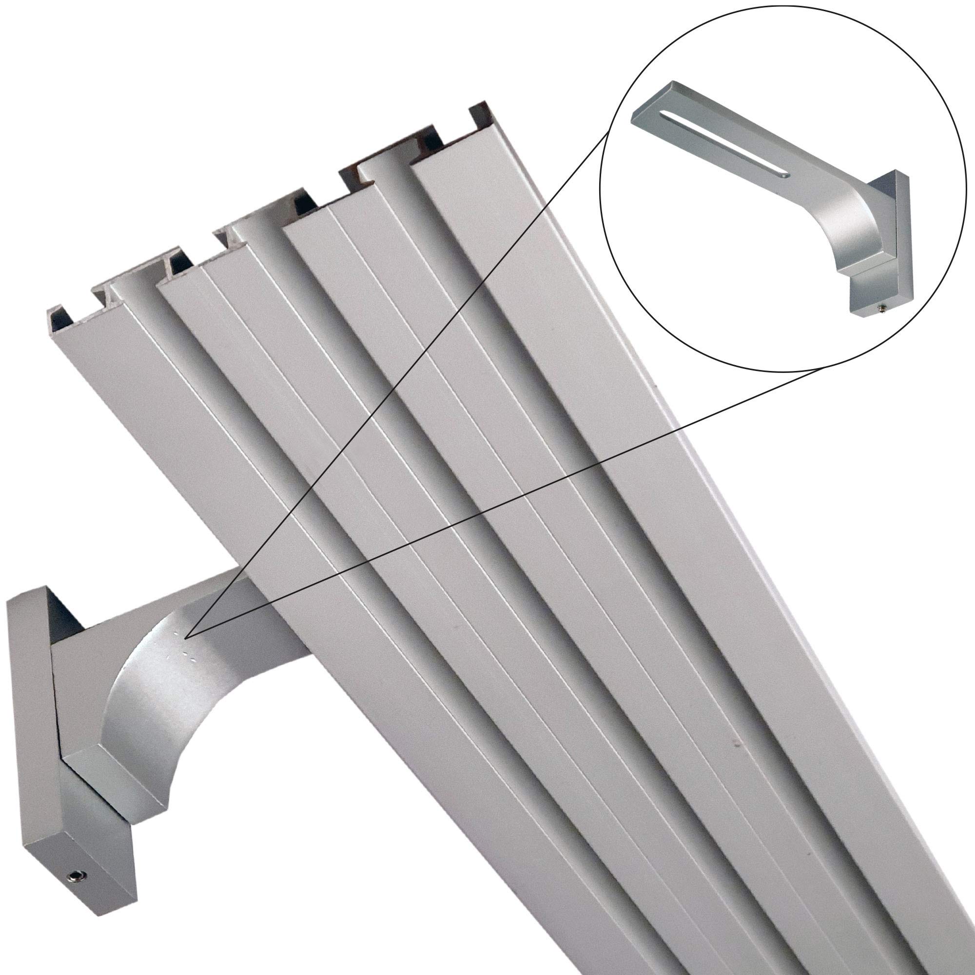 Vorhangschiene Aluminium (inkl. Wandträger) - Silber "2 Lauf" 180cm (2x90cm) - Flache Gardinenschiene (7mm) - inkl. Vorhanggleiter