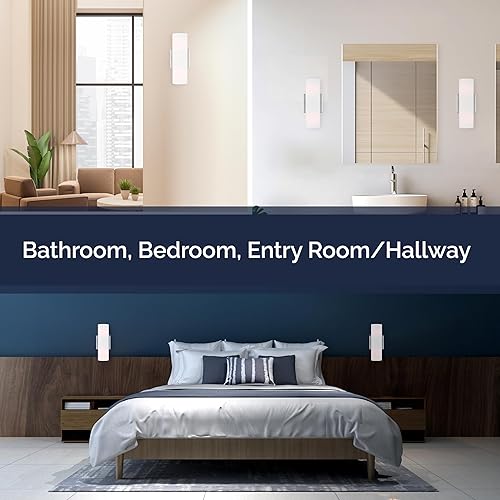 Miniatura 6 de Scott Living Capalino - Moderno aplique doble de pared regulable para interiores de 2 luces en acero cepillado acabado plateado con pantalla de tela