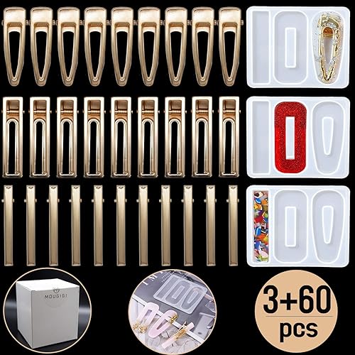 63 moldes de resina para hacer horquillas, moldes de silicona para hacer horquillas para el cabello, moldes de silicona para manualidades de resina