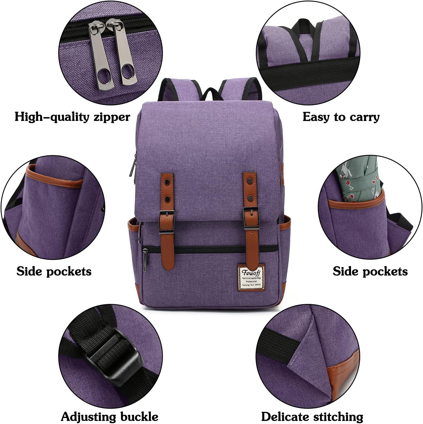 15.6 inch Laptop Backpack College School Backpacks for Women Men Work Business School Travel (Purple)