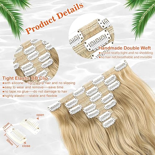 Miniatura 4 de Extensiones de cabello ondulado con clip, de 24 pulgadas de largo y grueso, 6.00 oz, extensiones de cabello sintético de doble trama, cabello