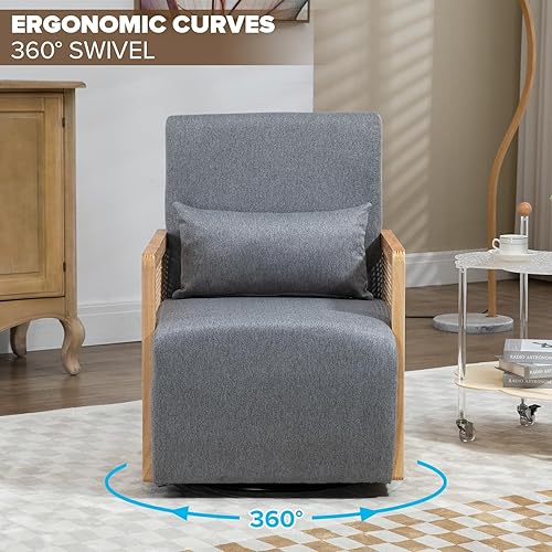 Miniatura 5 de Silla giratoria moderna de mediados de siglo, sillón tapizado con respaldo acolchado, silla Vernon de pasamanos de ratán, silla de terciopelo para