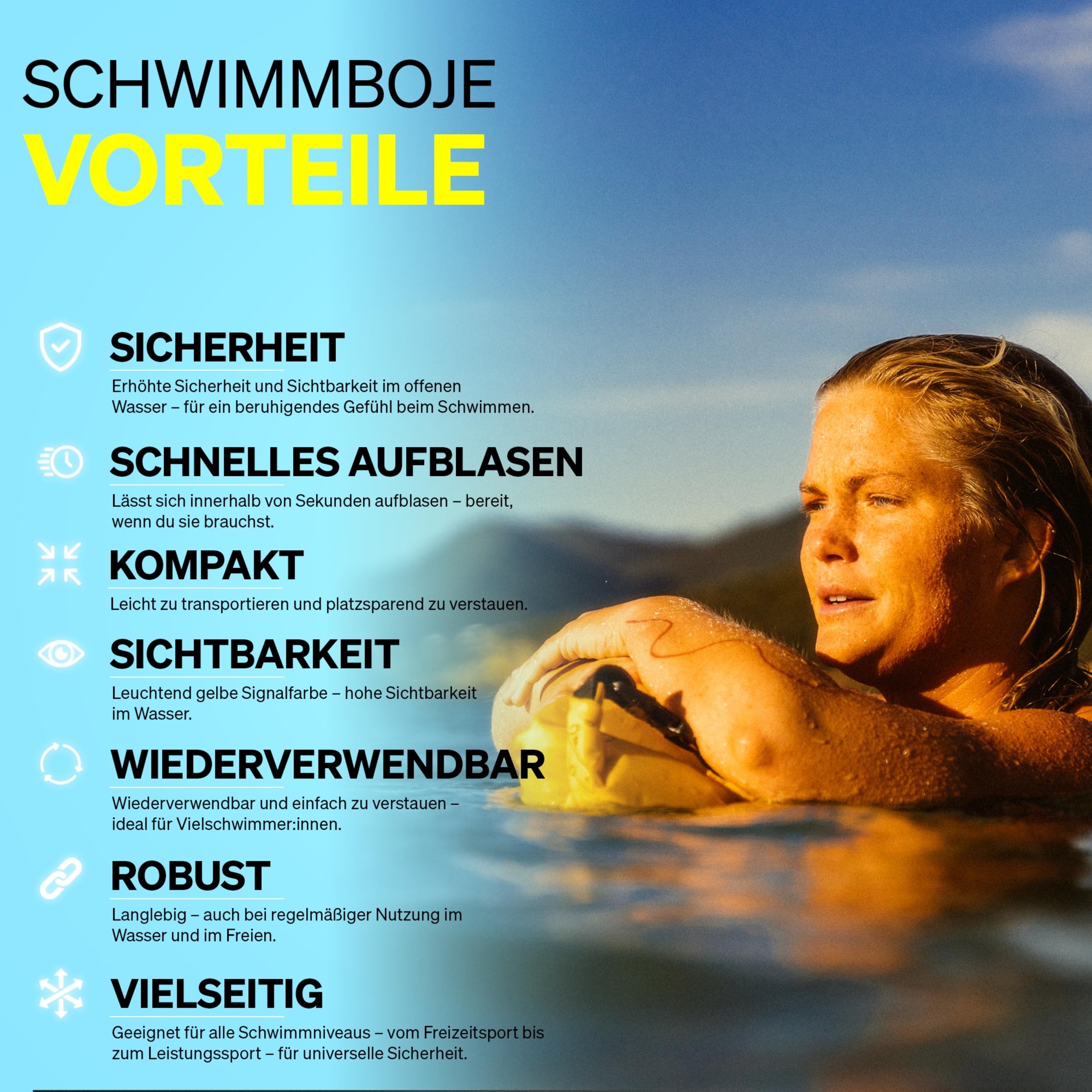 Restube Schwimmboje - Aufblasbare Schwimmhilfe für Schwimmen, Schnorcheln, Triathlon, SUP, Freiwasserschwimmen und Wildschwimmen - Kompakte gut sichtbare Boje Swimming Buoy für Kinder und Erwachsene