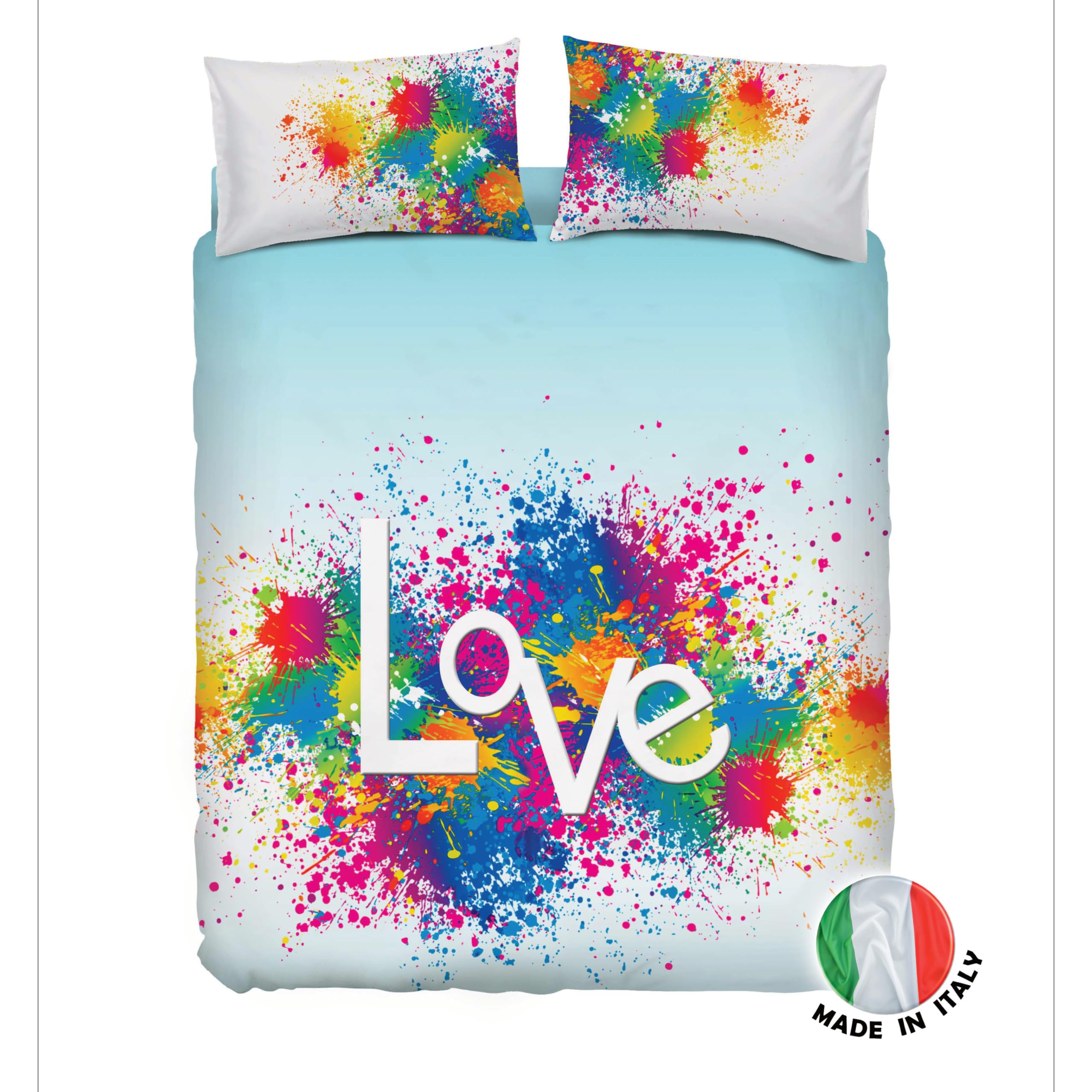 Bassetti Parure Copripiumino IMAGE Stampa Alta Definizione Made in ITALY copriletto lenzuolo stampa in digitale animali natura paesaggi balza applicata 100% cotone(COLOR LOVE, MATRIMONIALE)