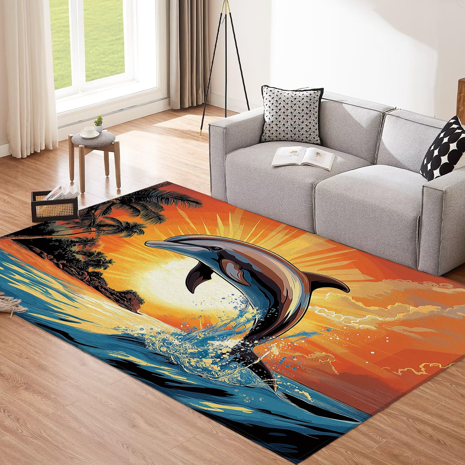Schwimmend Glocke Teppich für Wohnzimmer, 160x230cm Waschbarer Kurzflor Rechteckiger Rutschfester für Schlafzimmer Küche Esszimmer Fantasie Feld Deko Carpet