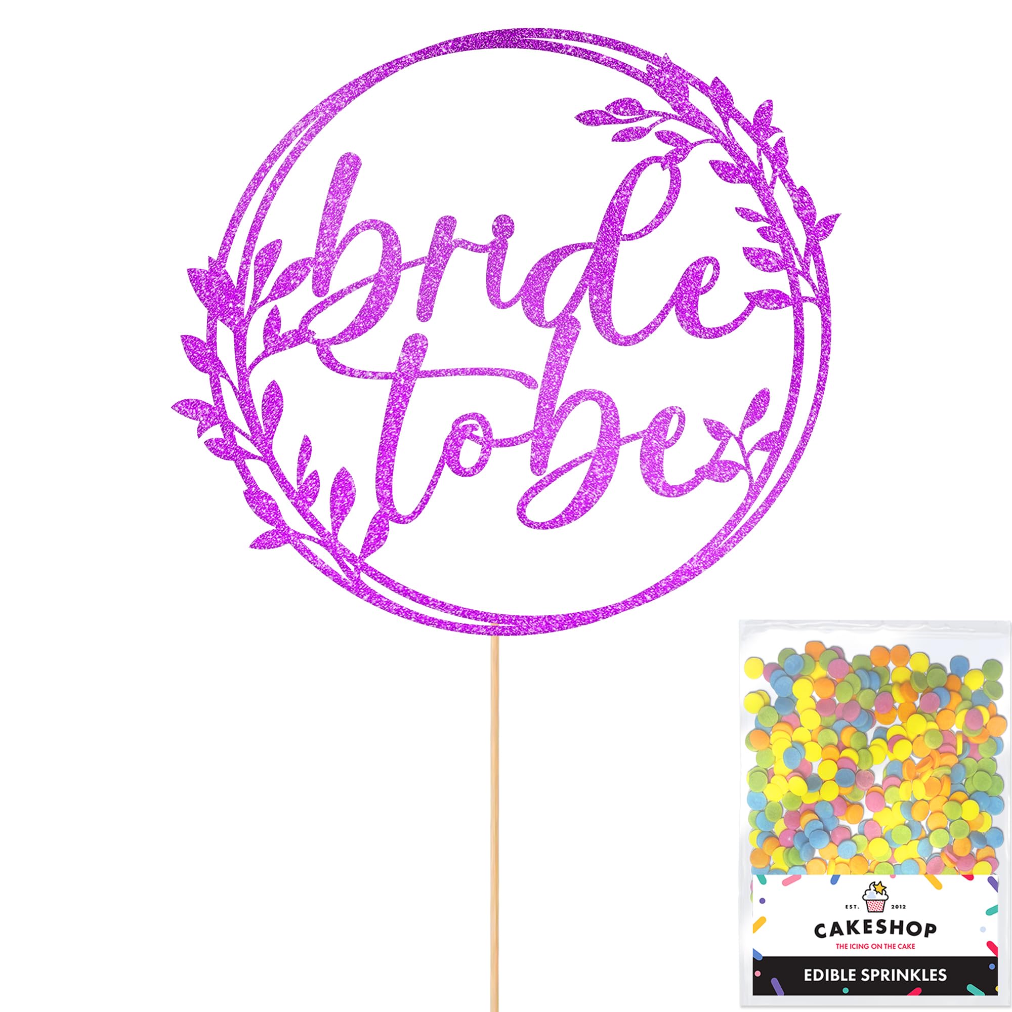 Cakeshop Bride To Be Glitter Cake Topper With Sprinkles - Purple Custom Colour - Double-Sided Glitter Card Cake Decoration - Perfect For Hen Parties - Toppers for Cakes