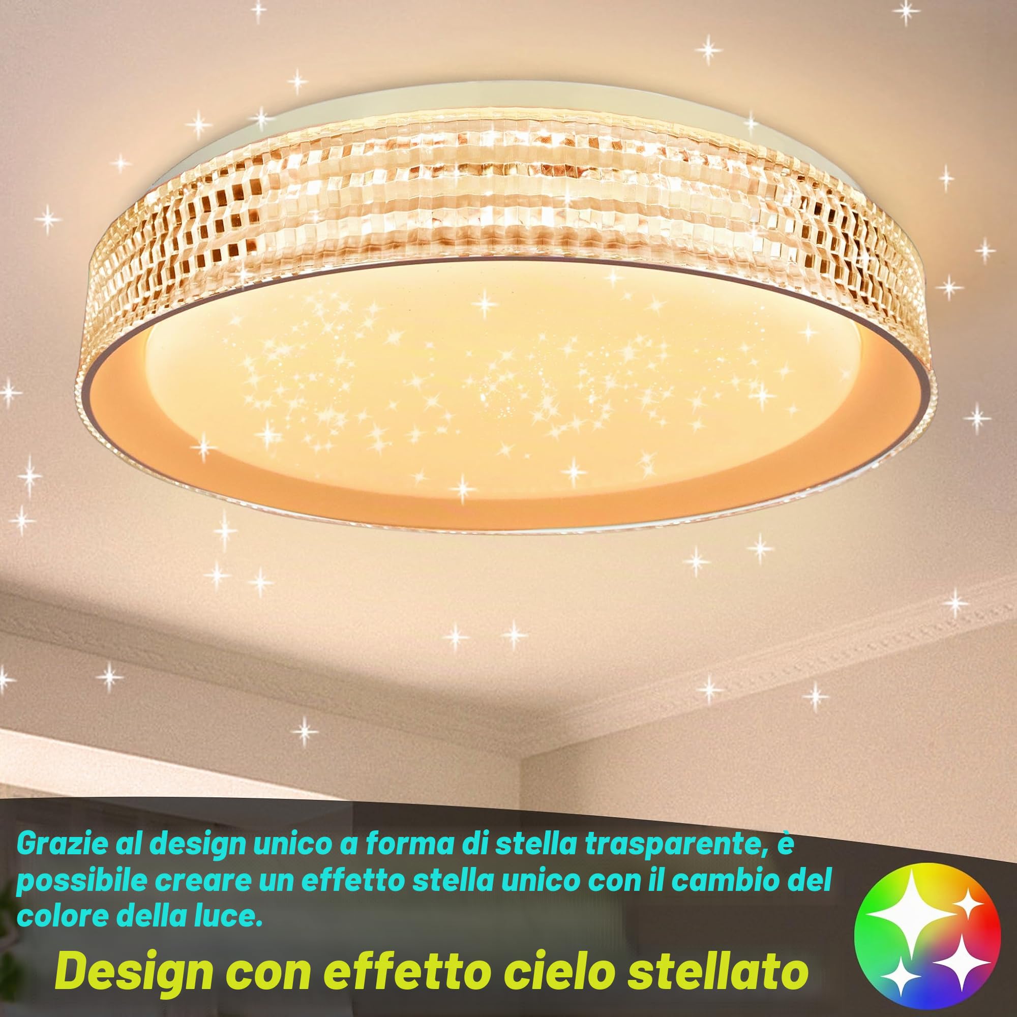 Froadp Lampada da soffitto da 60 W, dimmerabile, RGB LED, con telecomando, diametro 50 cm, rotonda, a risparmio energetico, IP44, impermeabile, per bagno, soggiorno, camera da letto (tipo B, anello di
