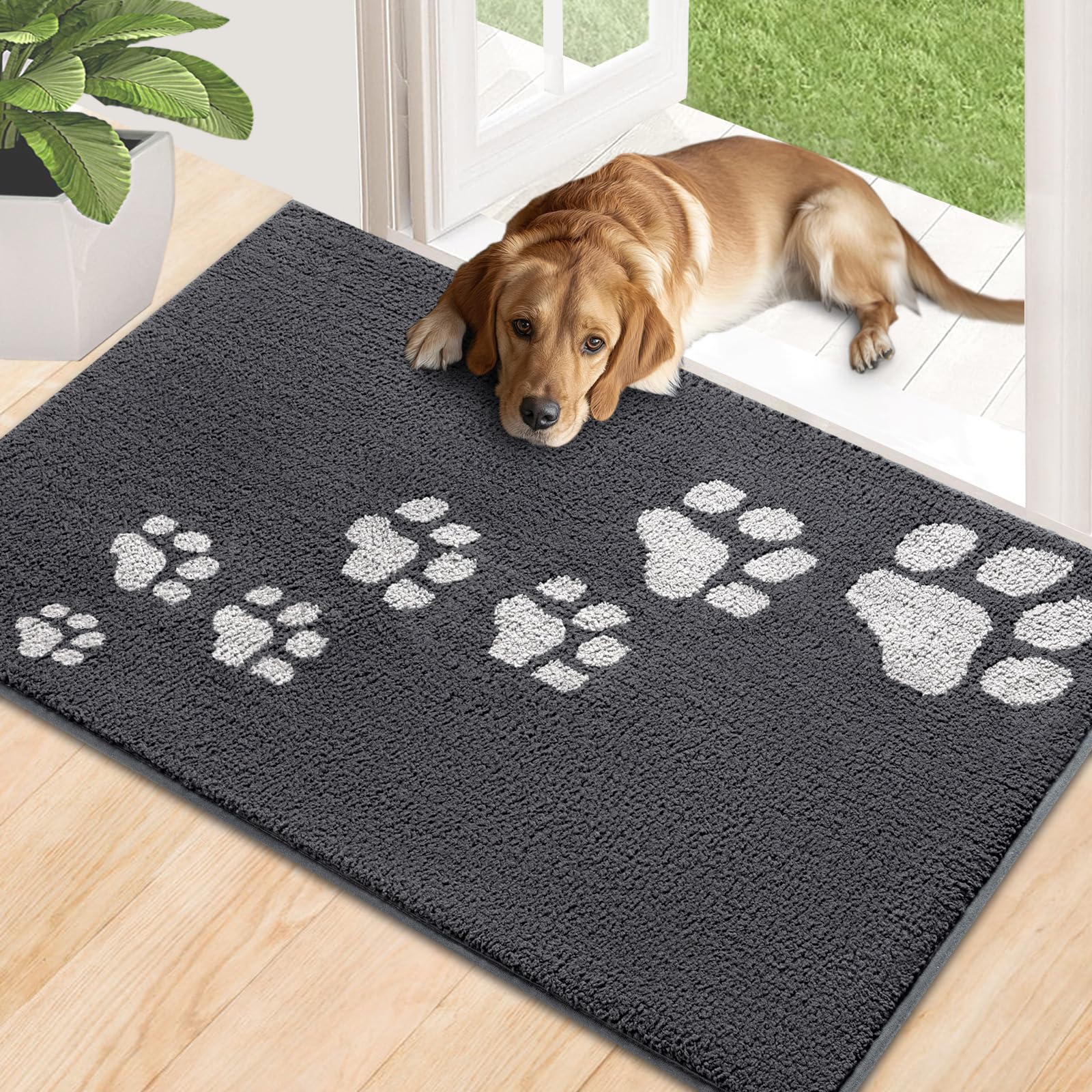 TimoIndoor Door Mat, 24"x36" Super Absorbent Dog Mats for Muddy Paws, Low-Profile Washable Entryway Rug, Rubber Backing Non Slip Front Door Mats, Resist Dirt Inside Entrance Doormat for Shoes, GreyOEKO-TEX STANDARD 100