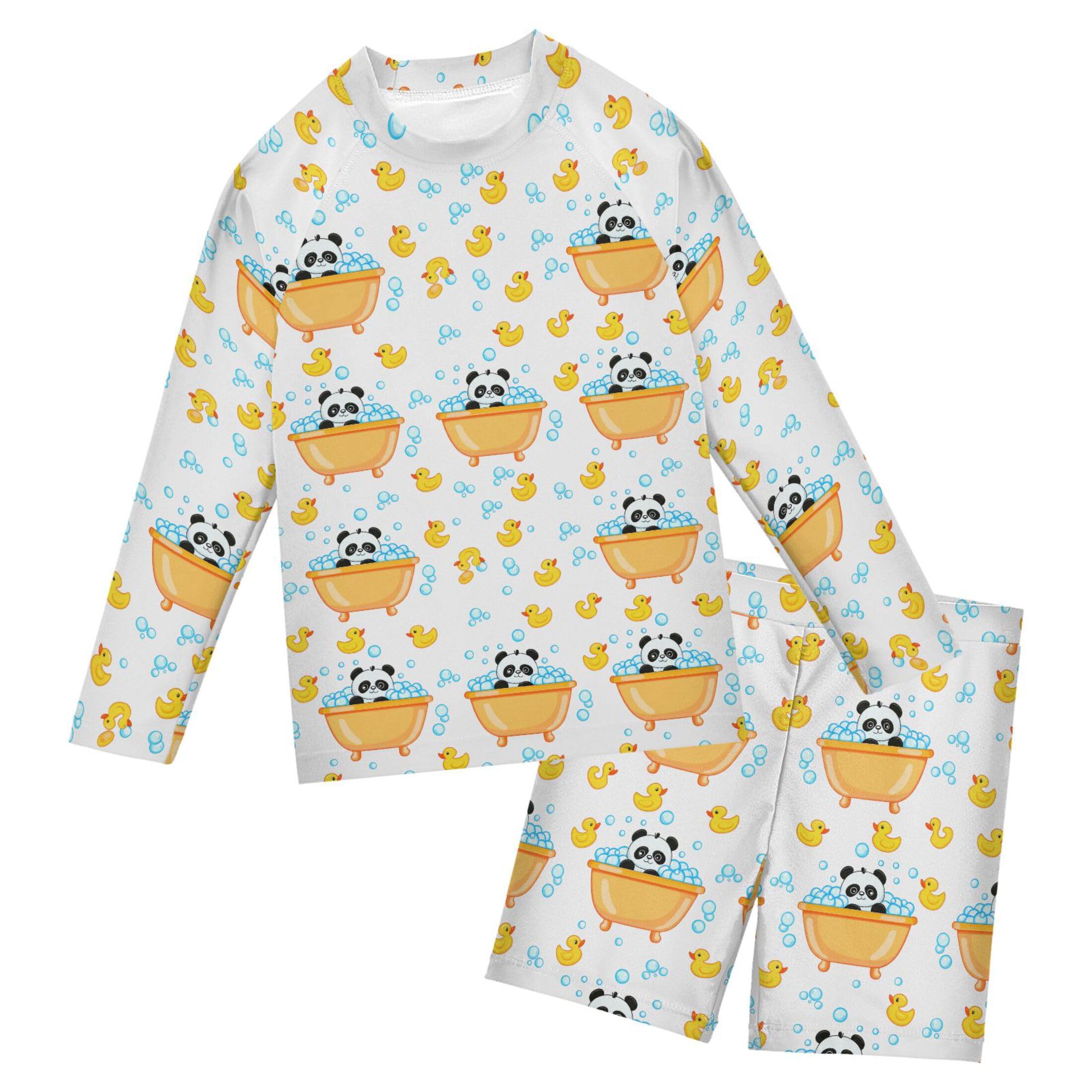 Cute Panda Yellow Duck Baby Boys' Toddler Long Sleeved Rashguard Swim Bathing Suit Set B0404215
