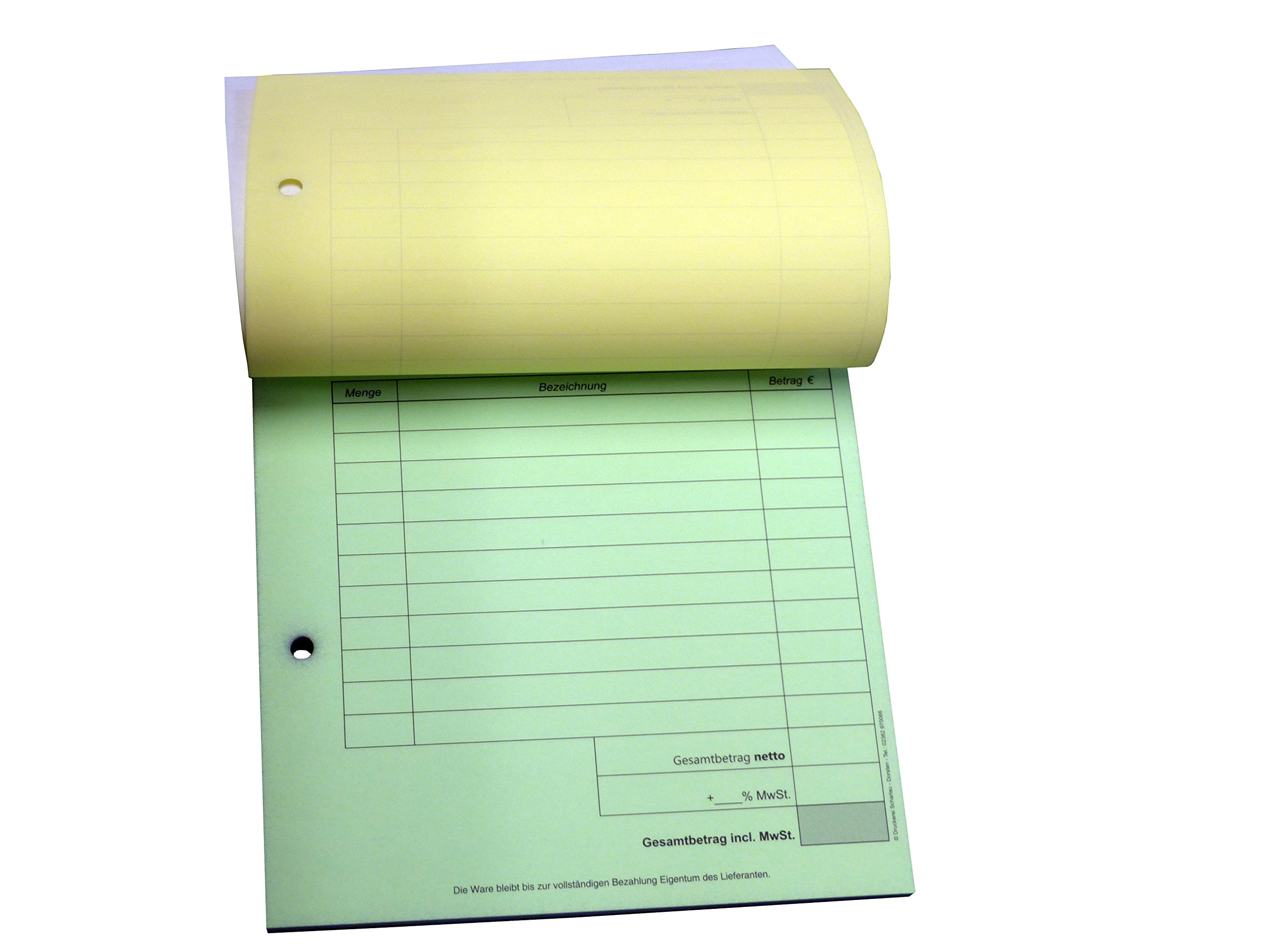 10x Kombiformular-Auftrag - Lieferschein - Rechnung DIN A5, 3-fach selbstdurchschreibend, 3x30 Blatt weiß/grün - gelocht (22519)